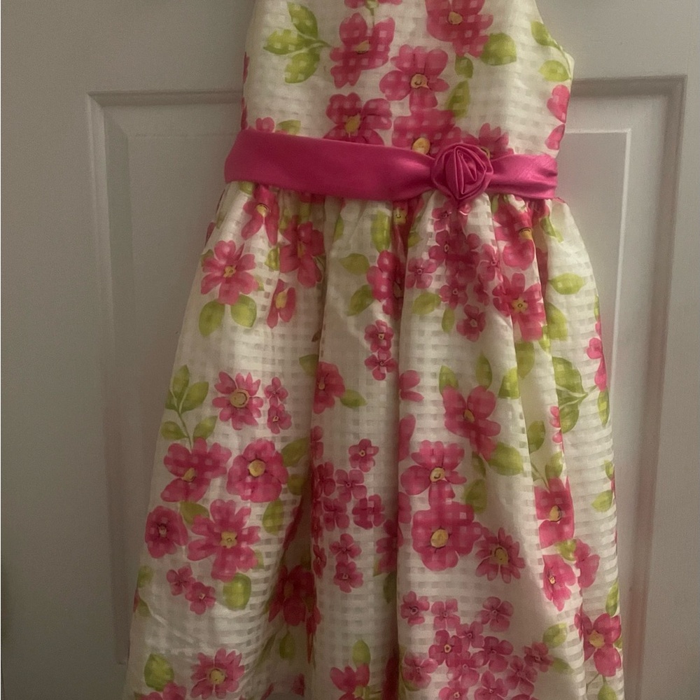 Floral Pink and Green Kids Dress